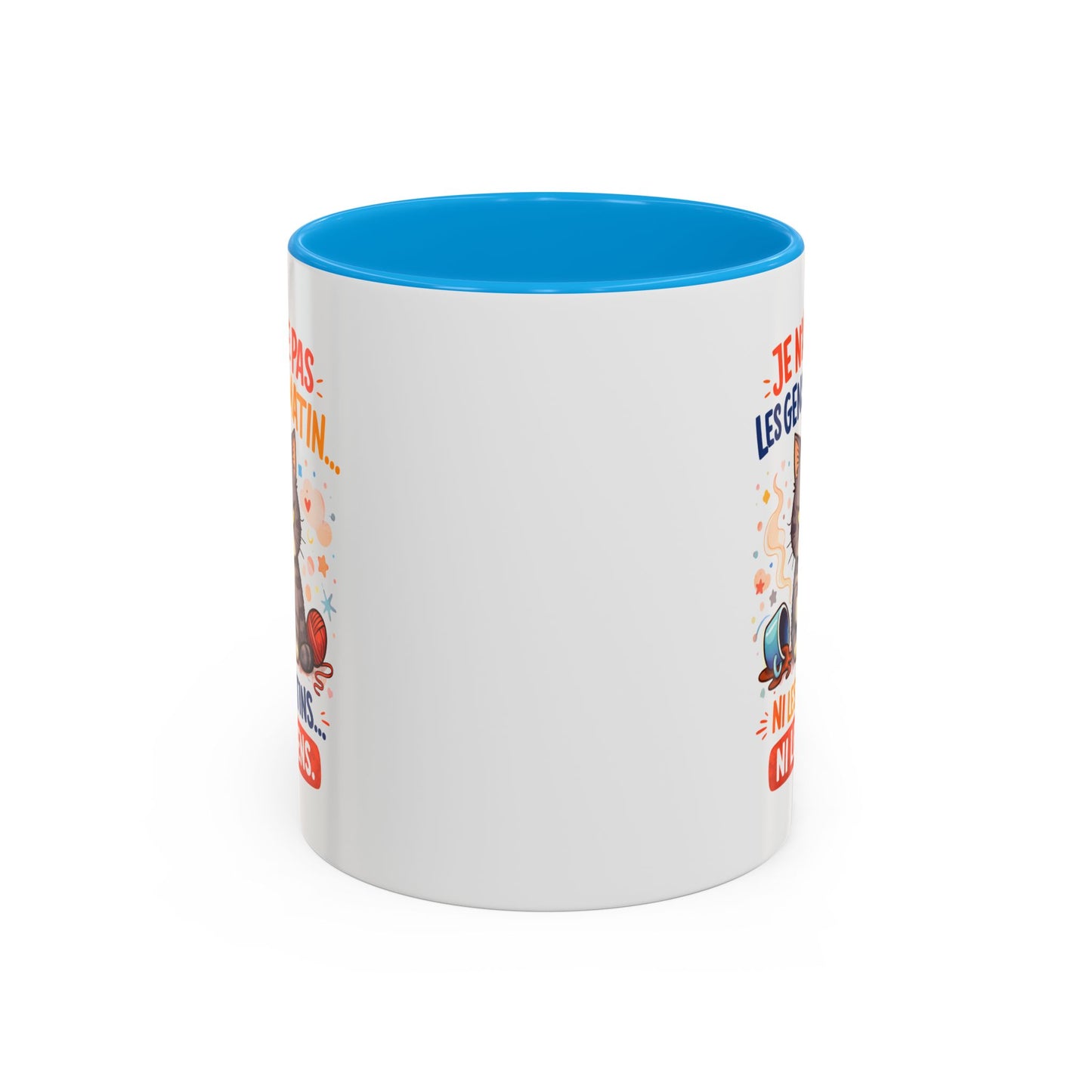 Tasse Chat Drôle “Je n’aime pas les gens du matin” – Mug Humour Chat Café Noir Bleu Rouge – Cadeau Original Amoureux des Chats 325ml