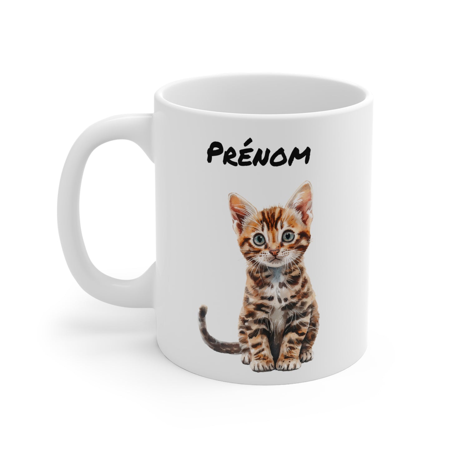 Tasse Personnalisable Chaton Tigré Aquarelle – Mug Céramique 325 ml – Cadeau avec Prénom