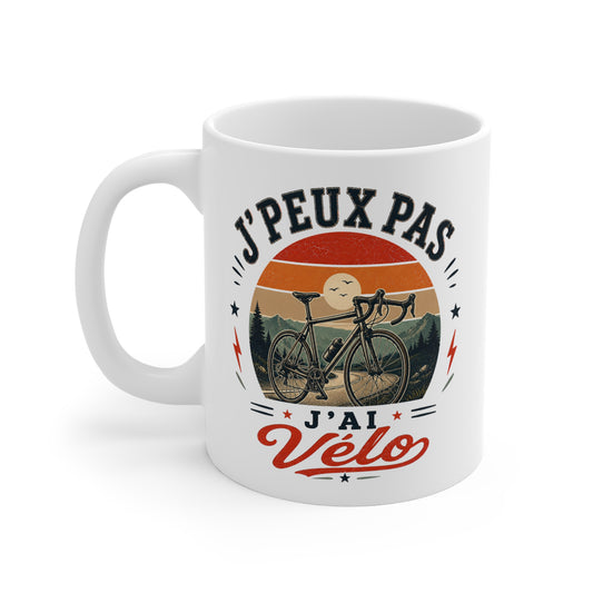 Tasse J’Peux Pas J’Ai Vélo – Mug Humour Cycliste Vintage – Cadeau Cyclisme Homme Femme 325ml