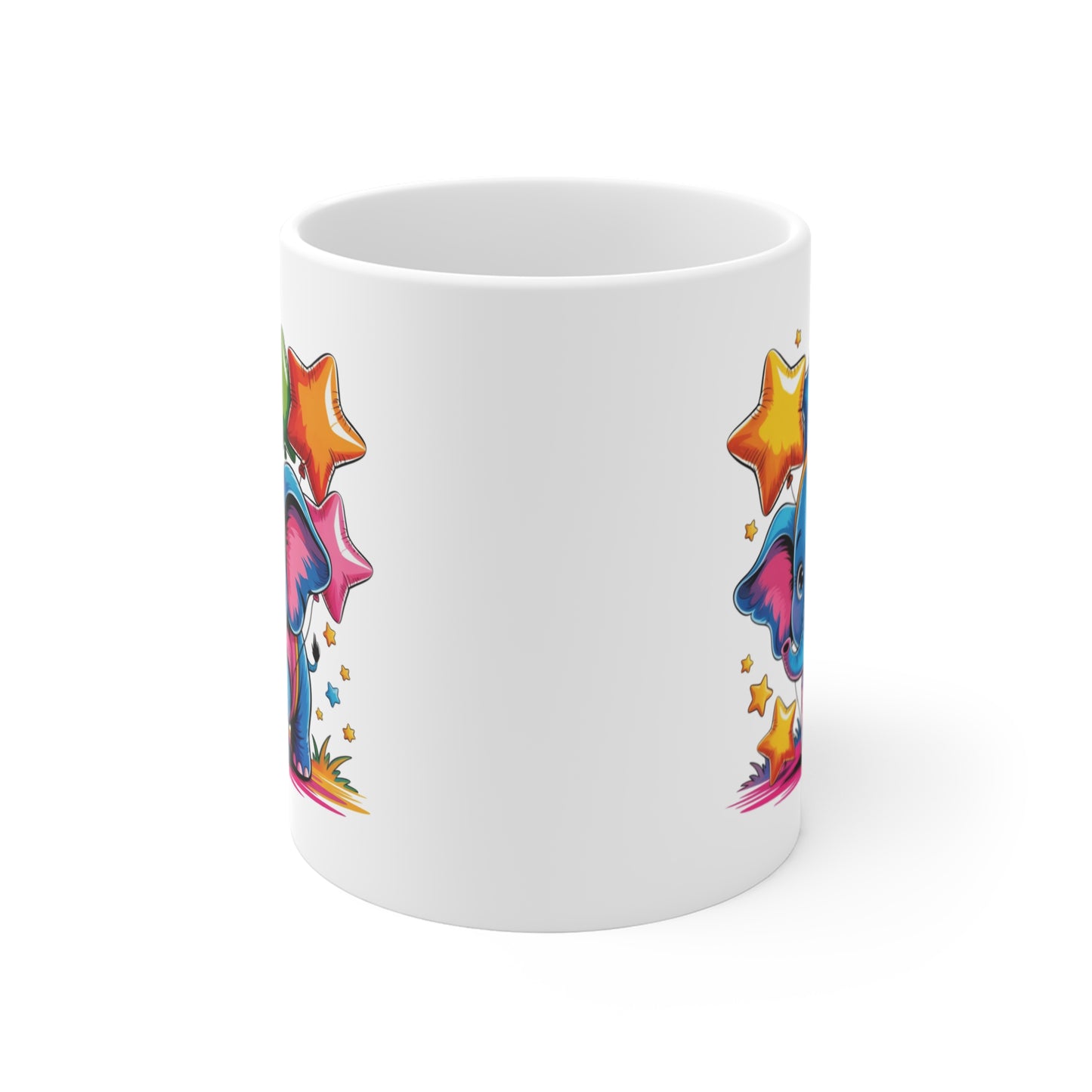 Mug Éléphant Kawaii avec Étoiles – Tasse Bébé Éléphant Coloré et Mignon – Design Cute Arc-en-Ciel et Féérique – Cadeau Original pour Enfants et Amoureux des Animaux – Céramique 325ml...
