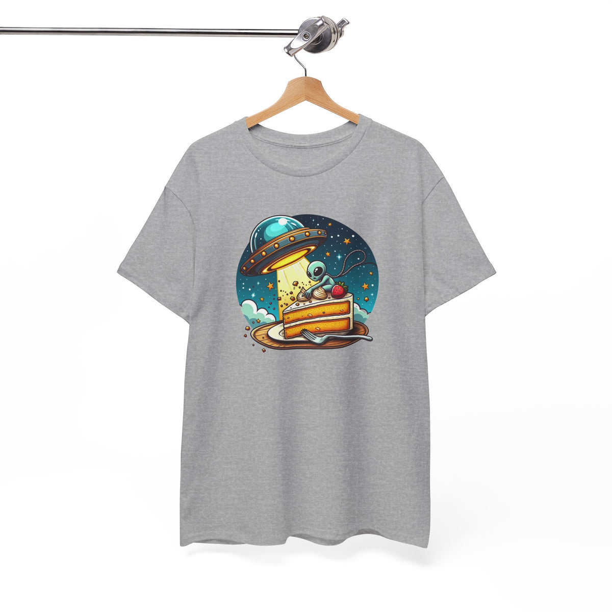 Tee Shirt Alien Gourmand Homme Femme – T-Shirt Extraterrestre Gâteau Fraise OVNI – Espace Humour – Idée Cadeau Originale
