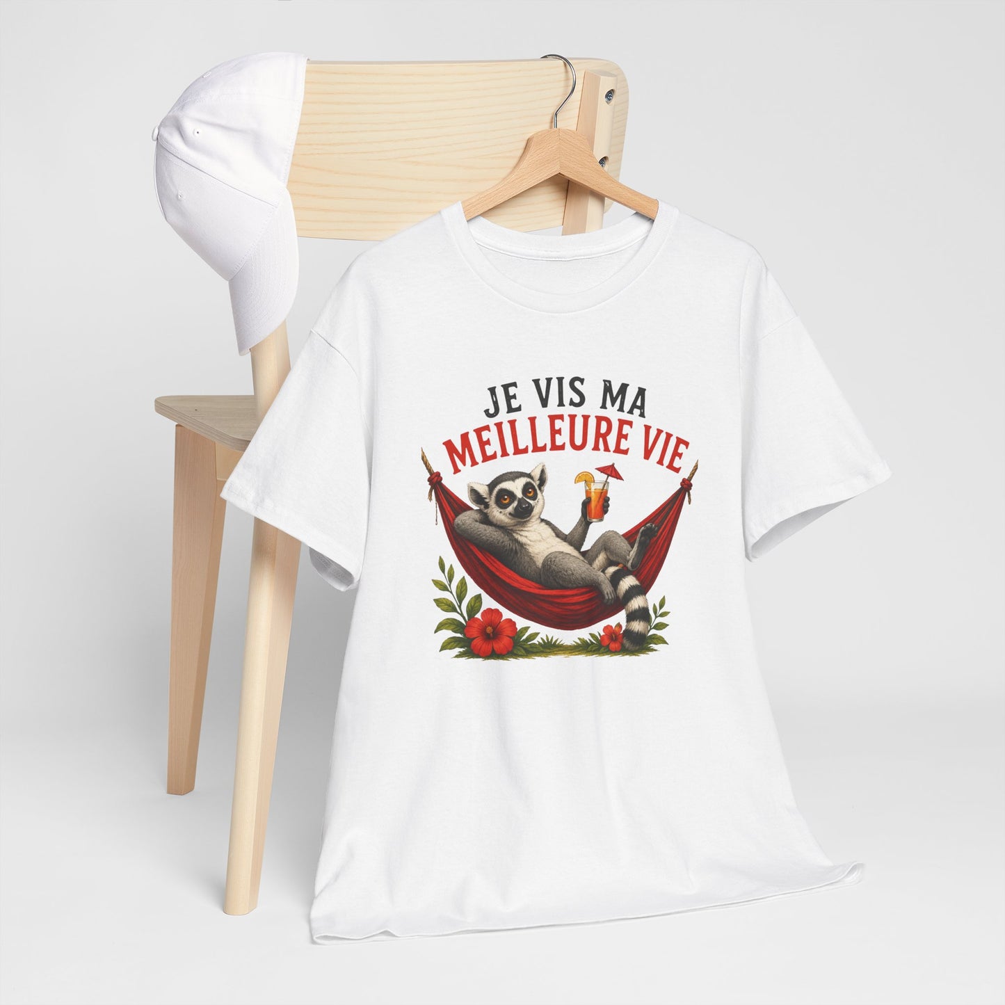 Tee-Shirt Humour Homme et Femme – Lémurien Détente Hamac Vacances – Cadeau Original Drôle Amoureux des Animaux