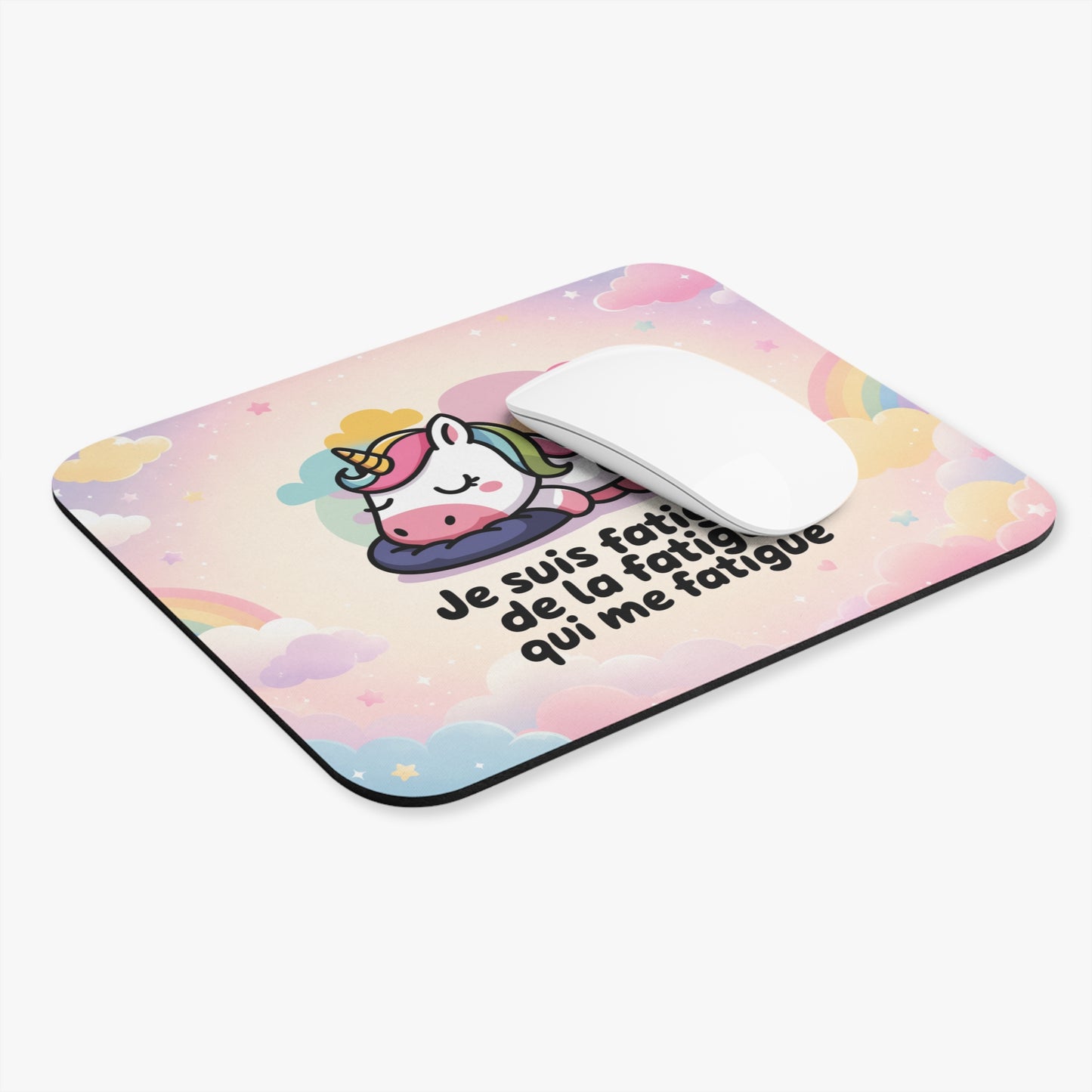 Tapis de Souris 22x18cm Je Suis Fatiguée de la Fatigue Qui Me Fatigue – Licorne Kawaii – Cadeau Humour Femme Bureau