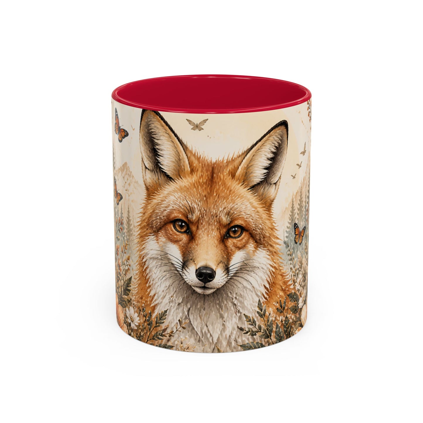 Tasse Renard Floral Bohème – Mug Renard Aquarelle avec Fleurs Sauvages et Papillons – Design Nature Chic 325ml