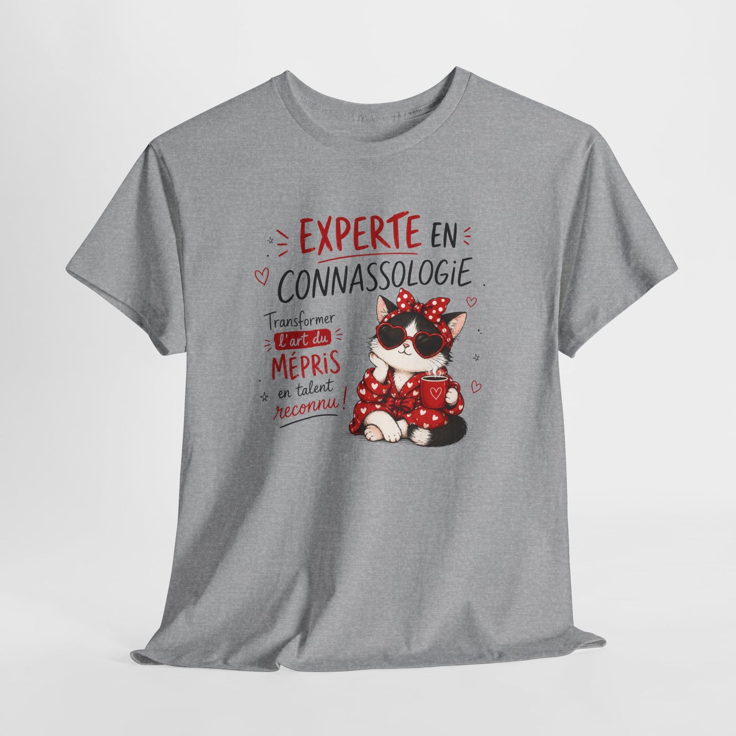 Tee-Shirt Experte en Connassologie – Cadeau Humour Femme Chat Sarcastique Drôle