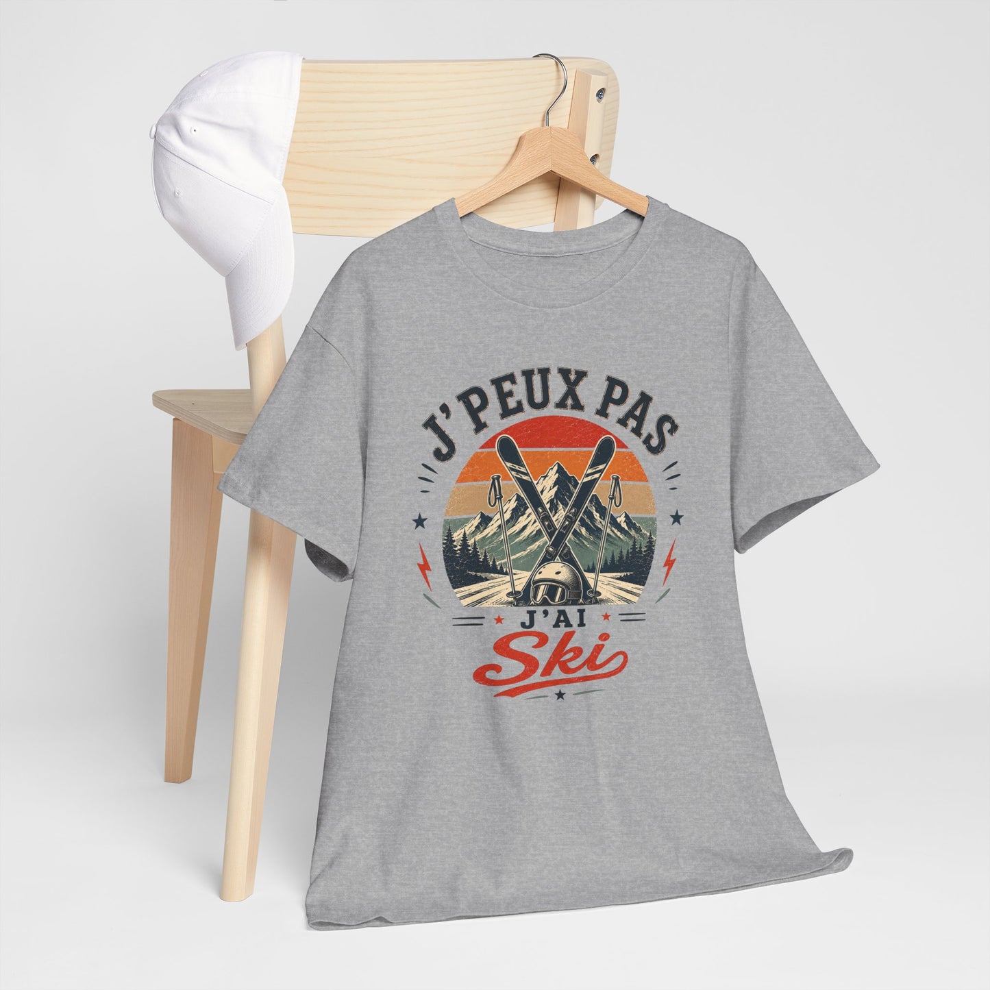 T-Shirt Ski Homme Femme – J’Peux Pas J’Ai Ski – Tee Shirt Vintage Sports d’Hiver Montagne Skieur Skieuse Station de Ski Cadeau Passion Glisse