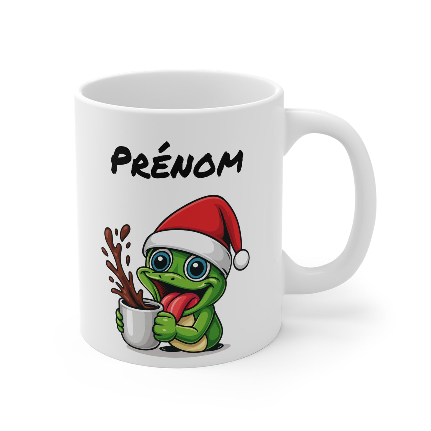 Tasse Personnalisable Grenouille Noël – Mug Prénom Céramique 325ml – Cadeau Fêtes Mignon Original