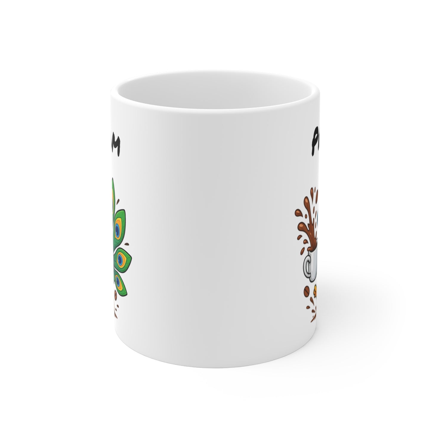 Tasse Personnalisable Paon Café – Mug Prénom Cartoon – Cadeau Original Amateur de Café 325ml