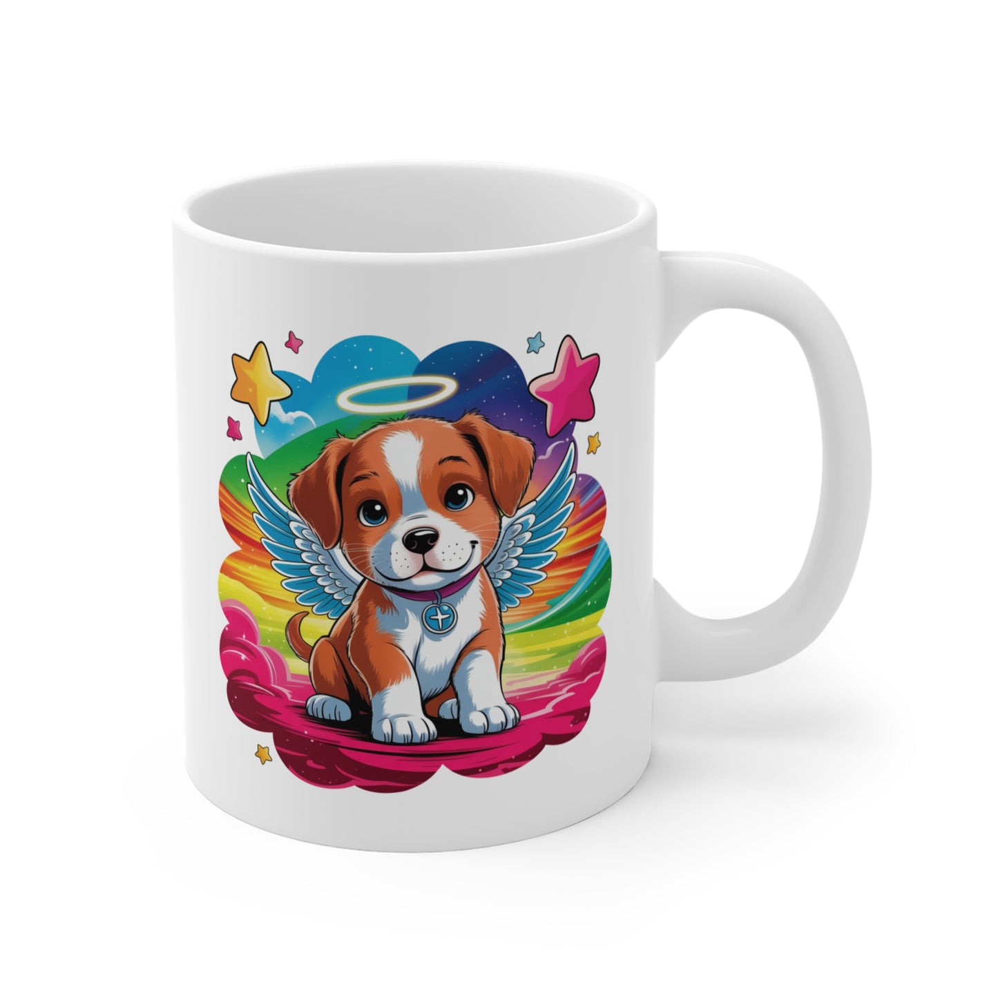 Tasse Chiot Ange Kawaii – Mug Chien Mignon avec Ailes et Halo – Design Coloré Arc-en-Ciel – Cadeau Original Amoureux des Chiens – Céramique 325ml