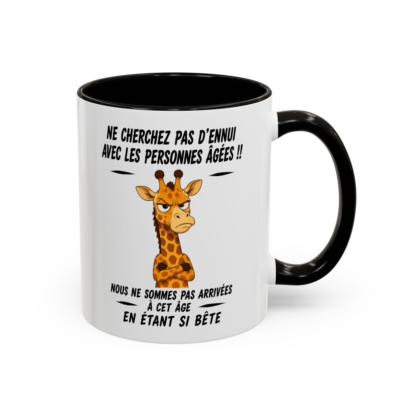 Tasse Humour Girafe Drôle Senior Retraité – Mug Animal Grincheux Vintage – Cadeau Homme Femme 325ml