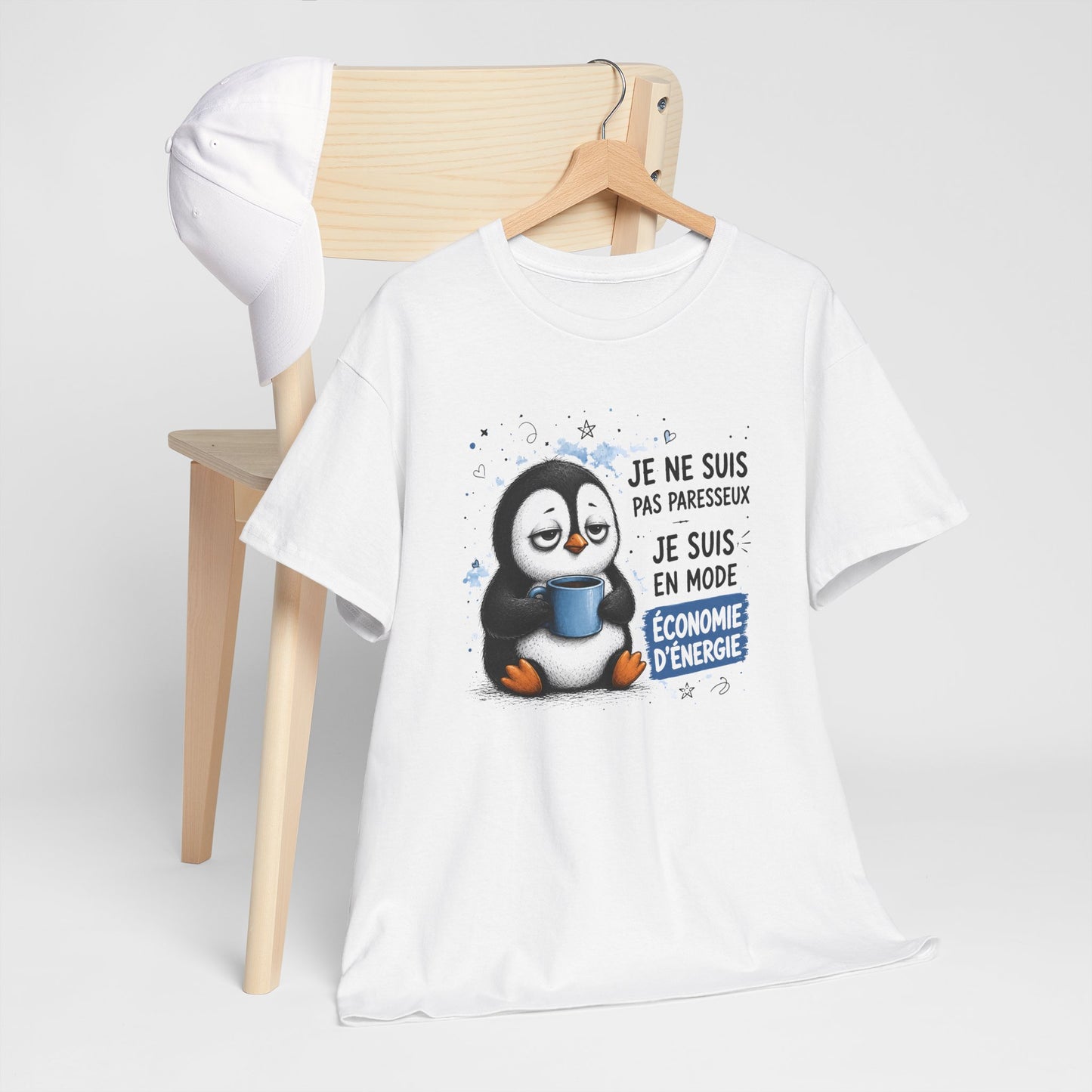 Tee-Shirt Humour Homme et Femme – Pingouin Fatigué Économie d’Énergie – Idée Cadeau Drôle Original Anniversaire