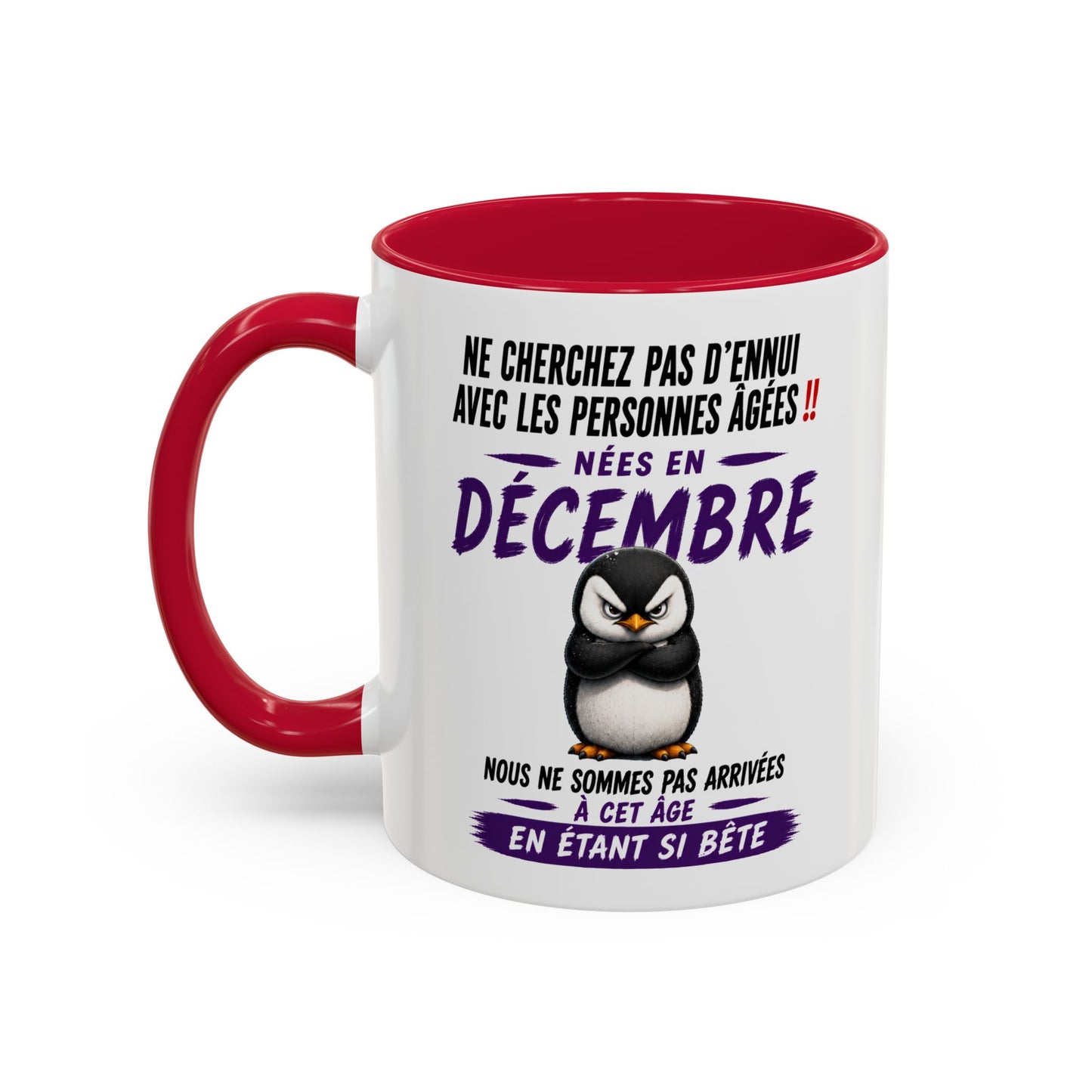 Tasse Humour Personnes Nées en Décembre – Mug Pingouin Drôle Senior Retraité – Cadeau Anniversaire Homme Femme 325ml