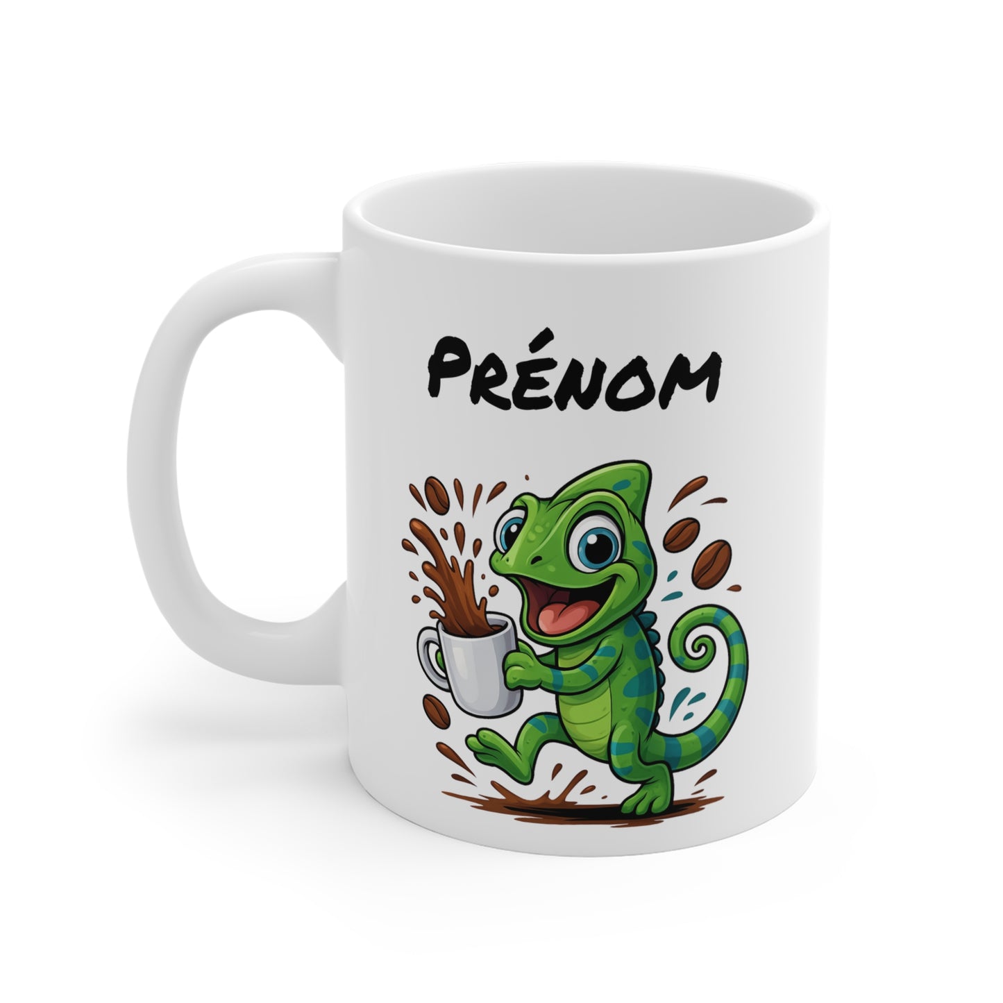 Tasse Personnalisable Caméléon Café – Mug Prénom Cartoon – Cadeau Original Amateur de Café 325ml