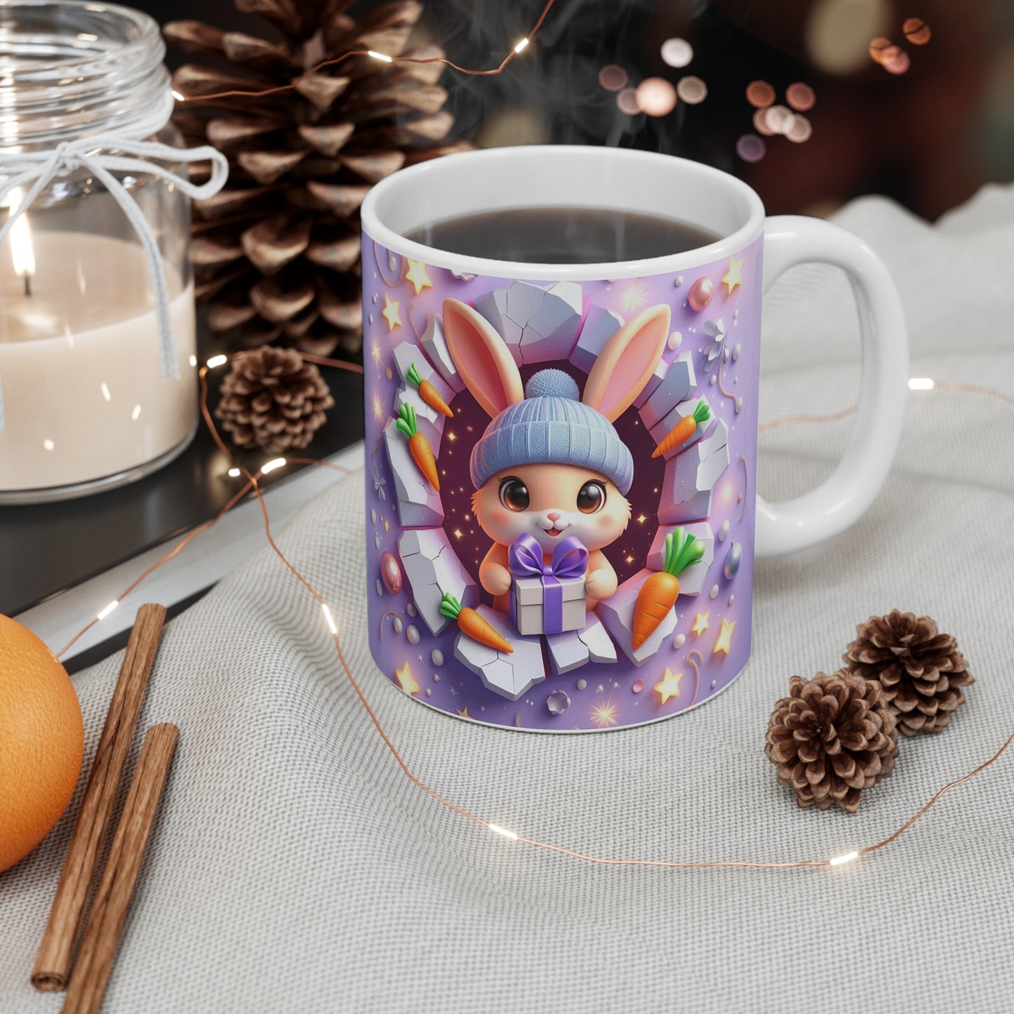 Tasse Lapin Mignon Orange – Mug Céramique 325ml – Cadeau Kawaii Pâques Anniversaire