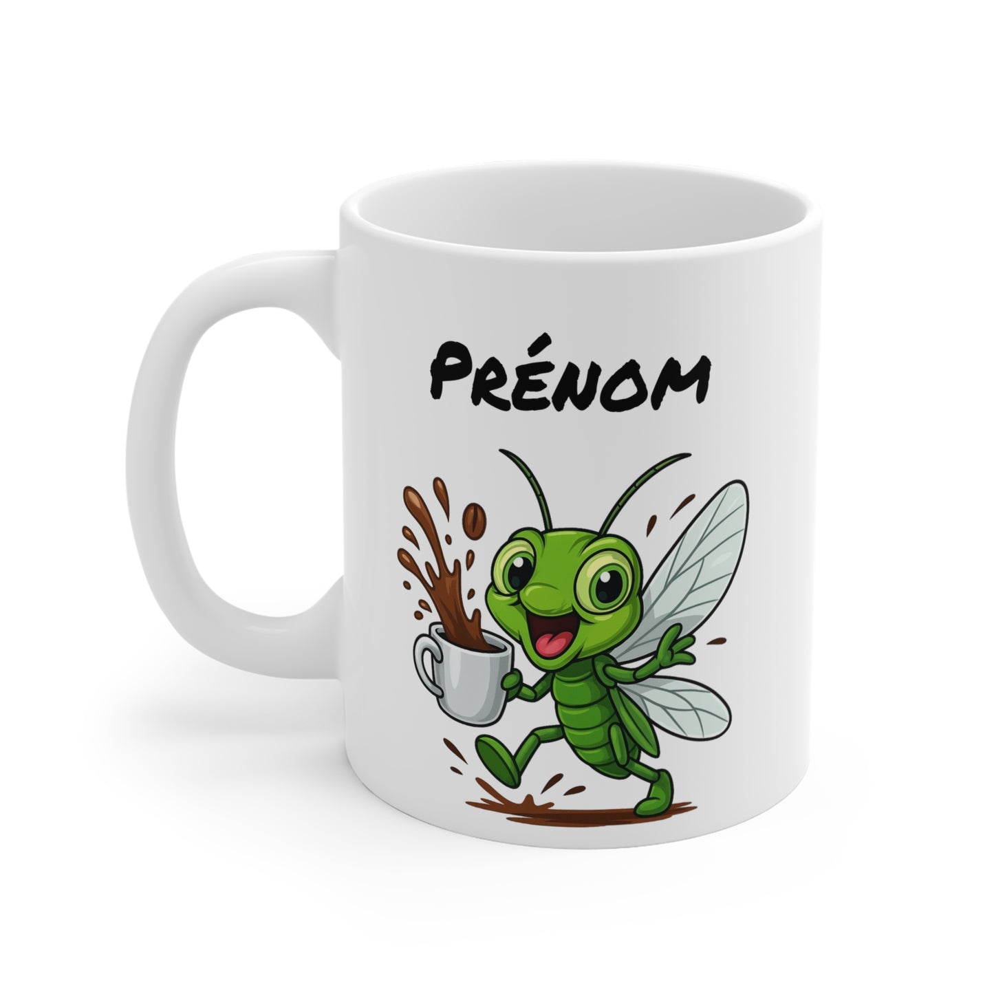 Tasse Personnalisable Cigale Café – Mug Prénom Animal Cartoon Céramique 325ml – Cadeau Original Mignon du Sud