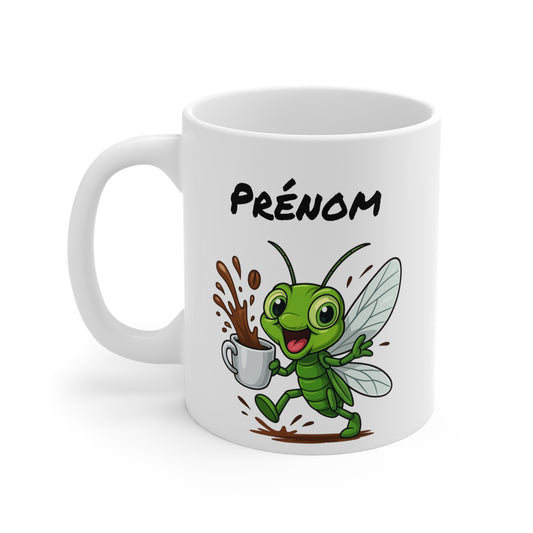 Tasse Personnalisable Cigale Café – Mug Prénom Animal Cartoon Céramique 325ml – Cadeau Original Mignon du Sud