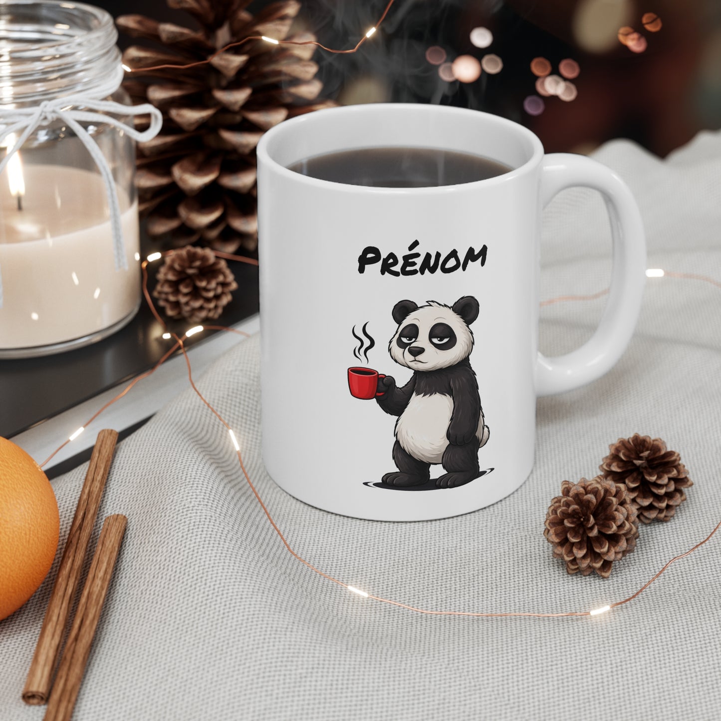 Tasse Panda Fatigué avec Café – Mug Animal Mignon et Relax – Illustration Cartoon 325ml – Idée Cadeau Originale