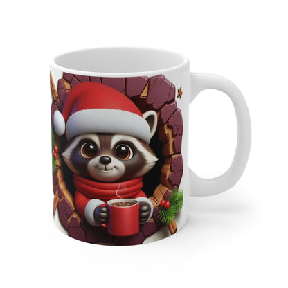 Tasse Raton Laveur Noël – Mug Céramique 325ml – Cadeau Hivernal Fantaisie Animaux Festifs