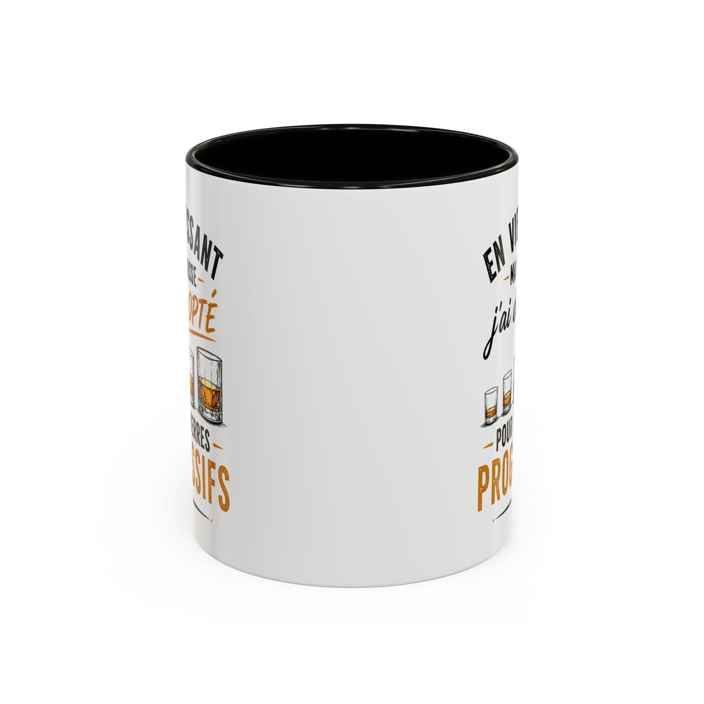 Mug Humour Whisky et Vieillesse – En Vieillissant Ma Vue Baisse J’ai Donc Opté pour des Verres Progressifs – Cadeau Drôle Amateur Whisky 325ml