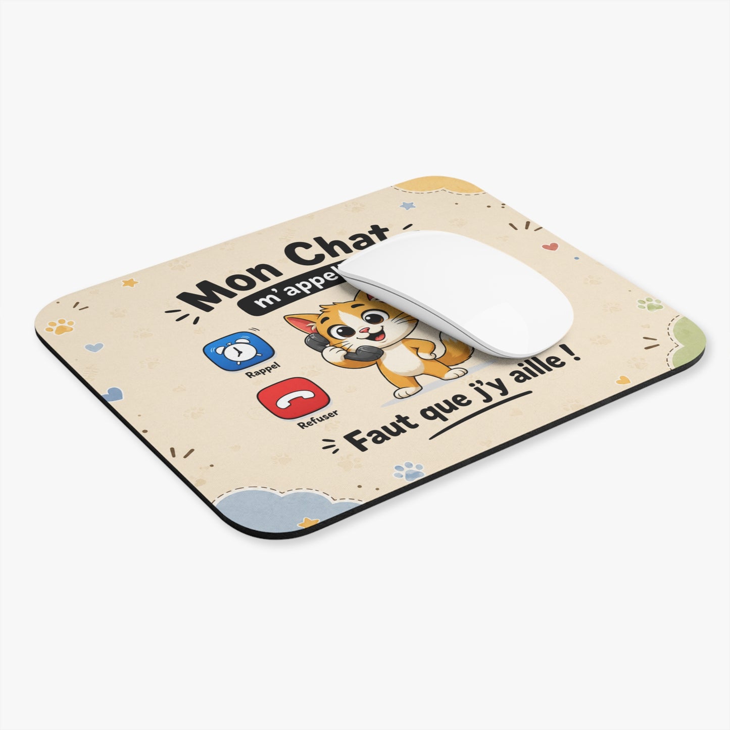 Tapis de Souris 22x18cm Mon Chat M’appelle Faut que J’y Aille – Humour Chat – Cadeau Drôle pour Amoureux des Chats
