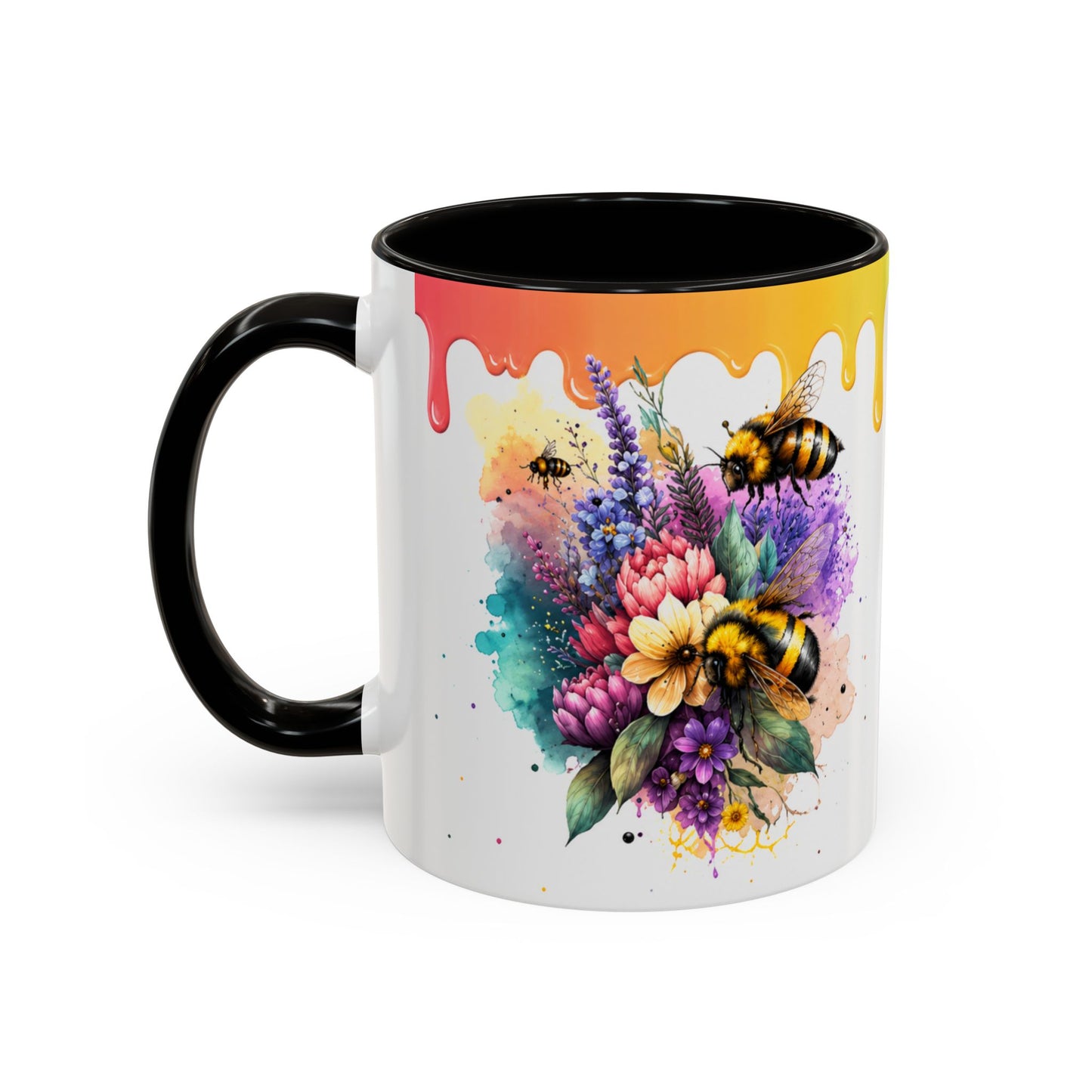Tasse Abeilles Colorées – Mug Fleurs Aquarelle et Arc-en-Ciel – Cadeau Nature Femme Homme 325ml