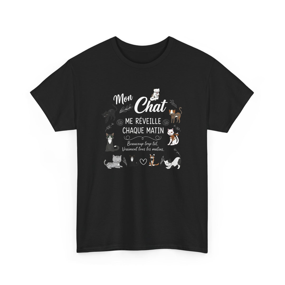 Tee Shirt Chat Homme Femme – Humour Réveil Matin et Fatigue – Idée Cadeau Amoureux des Chats Propriétaire de Félin