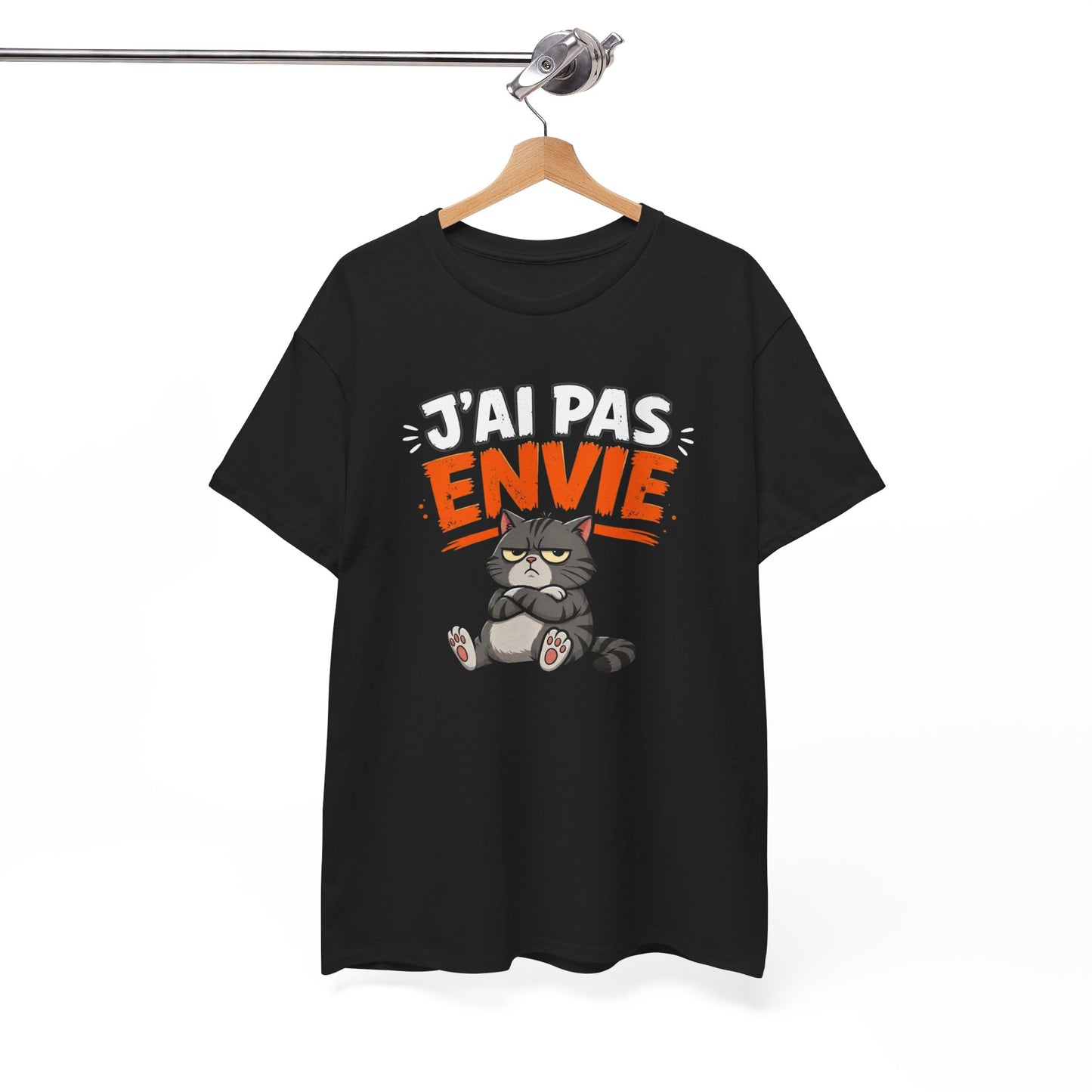T-Shirt Humour Chat J’ai Pas Envie – Tee Shirt Drôle Adulte Mauvaise Humeur Flemme Travail Citation Fun Idée Cadeau Collègue Homme Femme