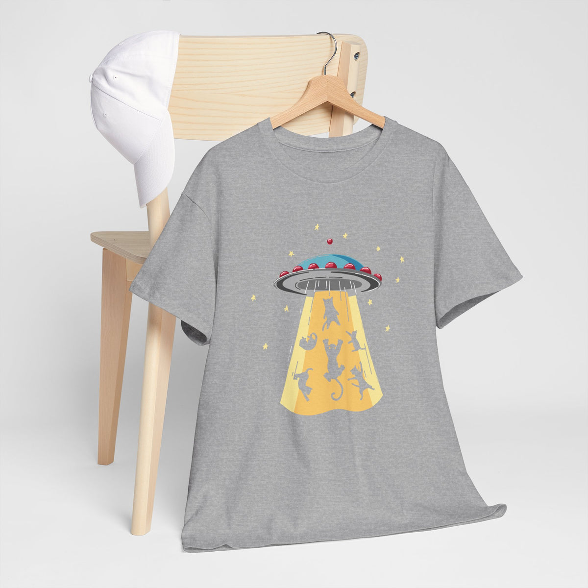 Tee Shirt Chat Homme Femme – OVNI Extraterrestre Espace – Idée Cadeau Amoureux des Chats Humour Science-Fiction