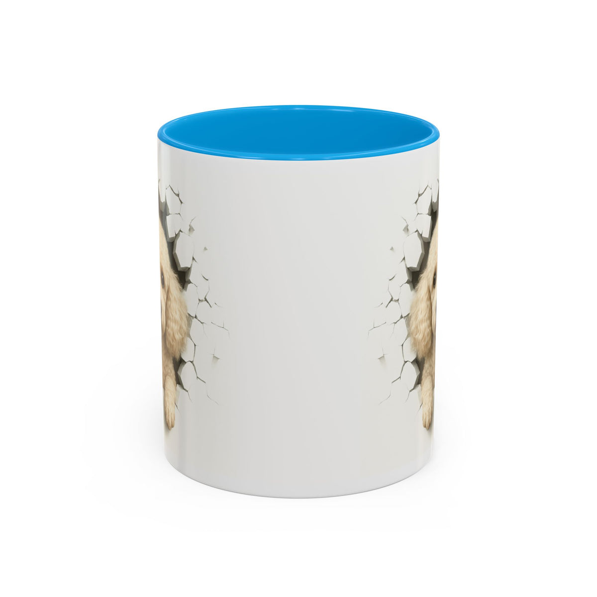 Mug Caniche Beige Effet Mur Cassé – Tasse Chien 3D Trompe-l’œil – Cadeau Original Amoureux des Caniches noir bleu rouge