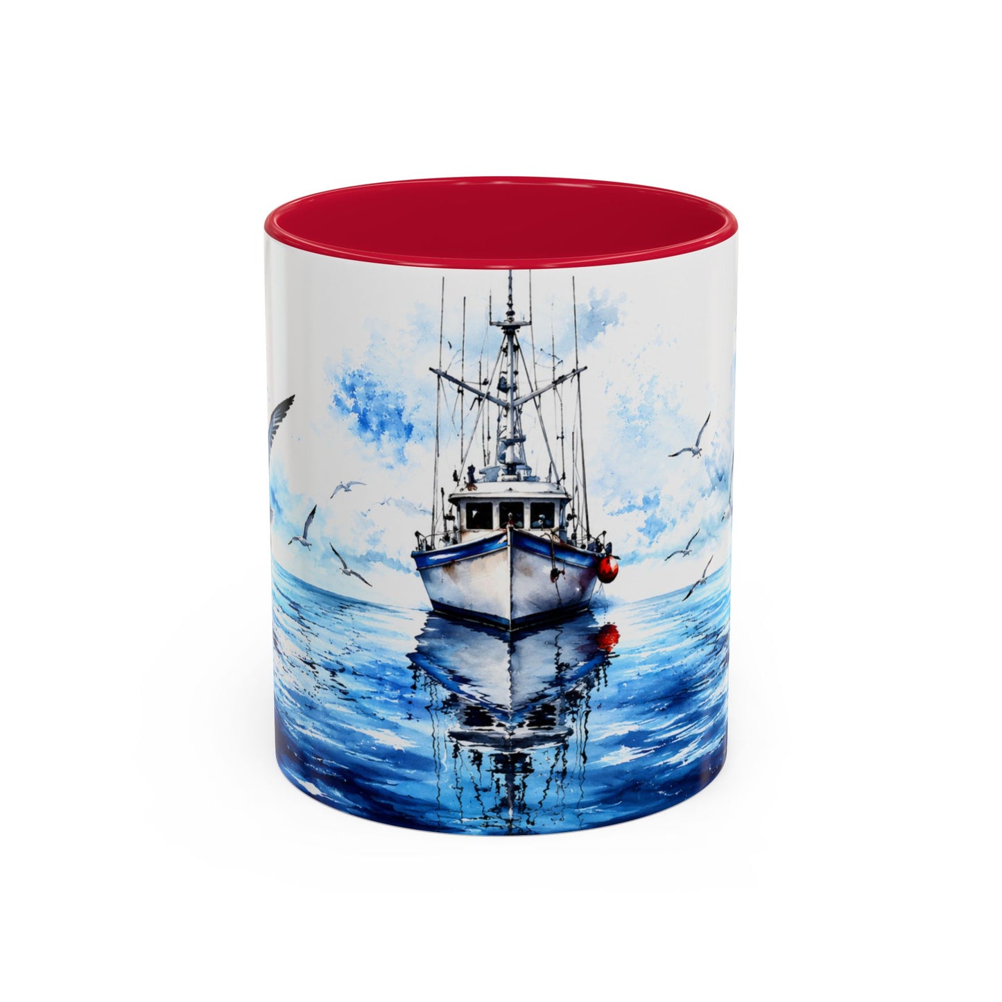 Tasse Bateau Marin – Mug Océan Aquarelle avec Mouettes – Cadeau Mer Pêche Homme Femme 325ml