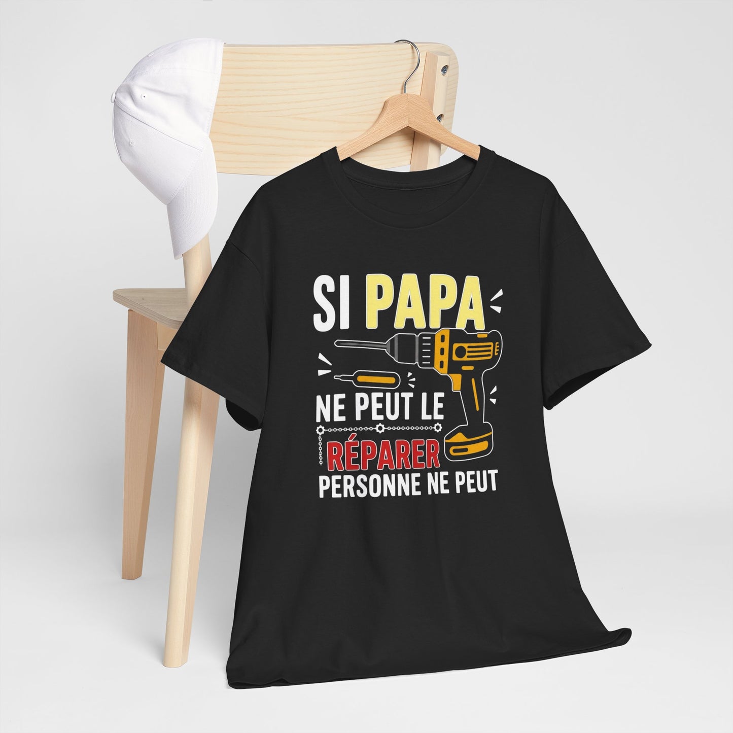 Tee-Shirt Papa Bricoleur Humour – Cadeau Père Bricolage Atelier Outils Perceuse Homme