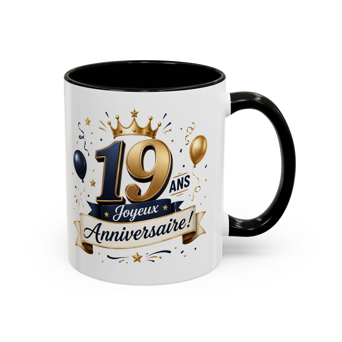 Mug Joyeux 19 Ans – Tasse Anniversaire 19 Ans – Cadeau Original pour Femme Homme – Idée Cadeau 19e Anniversaire Noir Bleu Rouge