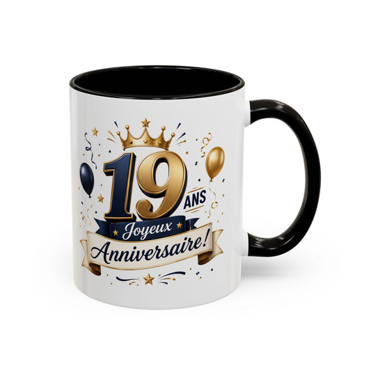 Mug Joyeux 19 Ans – Tasse Anniversaire 19 Ans – Cadeau Original pour Femme Homme – Idée Cadeau 19e Anniversaire Noir Bleu Rouge