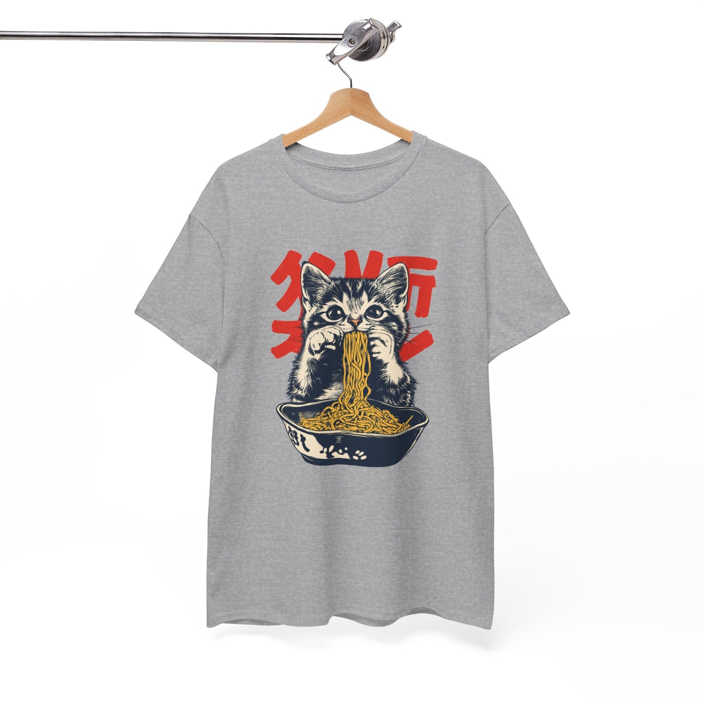 Tee Shirt Homme et Femme Chat Ramen Japonais Chaton Nouilles Humour Gourmand Cuisine Asiatique Idée Cadeau