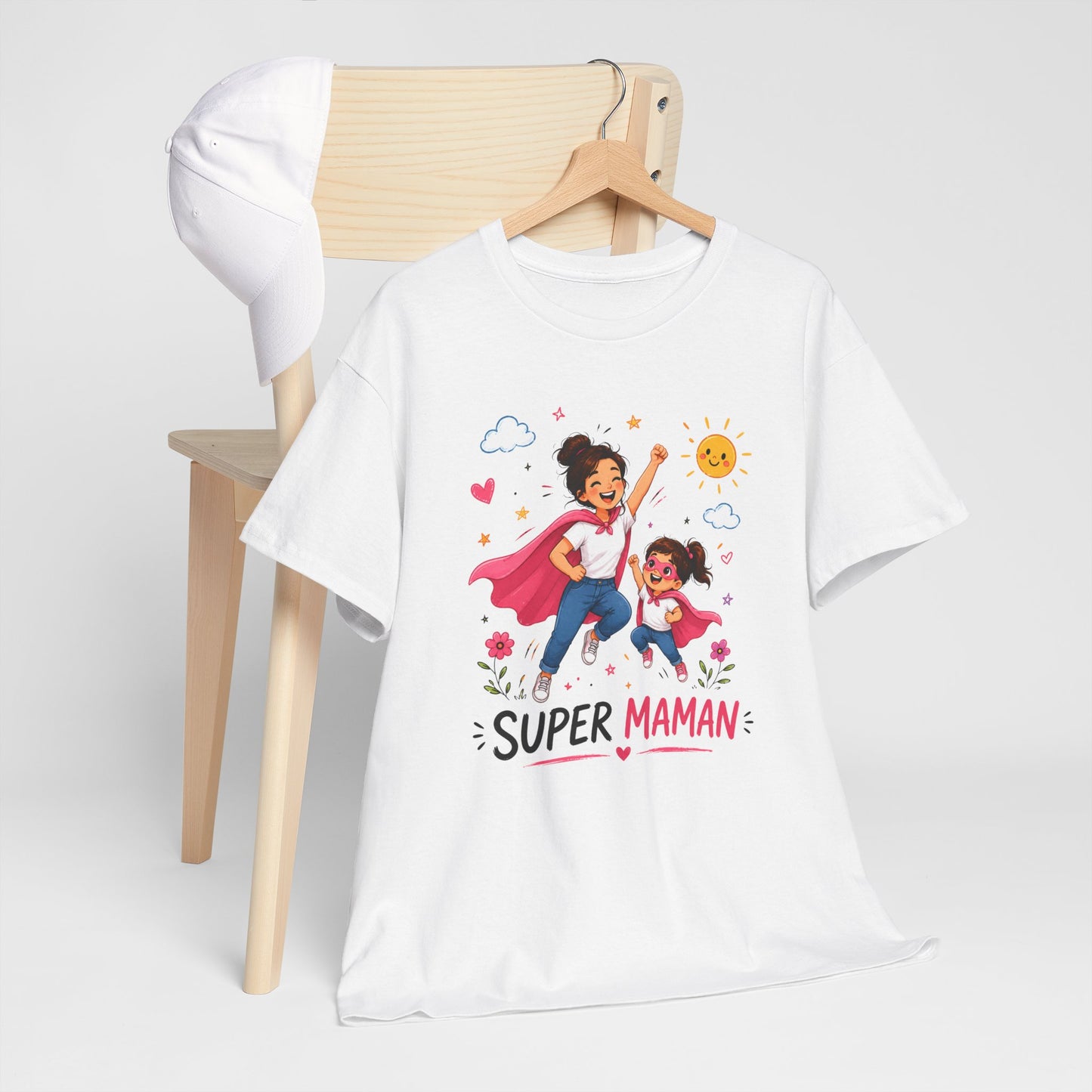 Tee-Shirt Super Maman – Cadeau Fête des Mères – Maman Héroïne avec Fille – Tee-Shirt Femme Amour Famille
