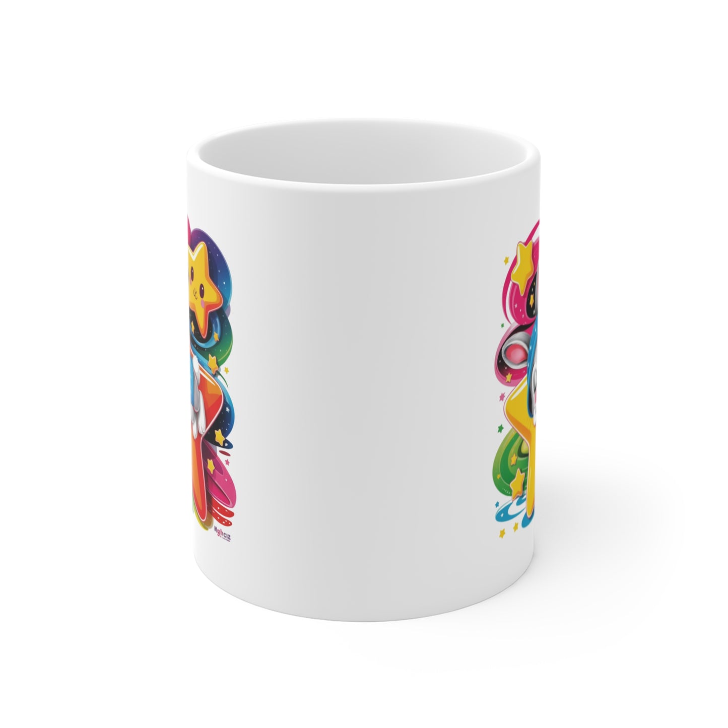 Mug Lapin Kawaii Dormeur sur Étoile – Tasse Arc-en-Ciel Féérique – Design Nuit Magique et Cute – Cadeau Original Enfant et Amoureux du Kawaii – Céramique 325ml