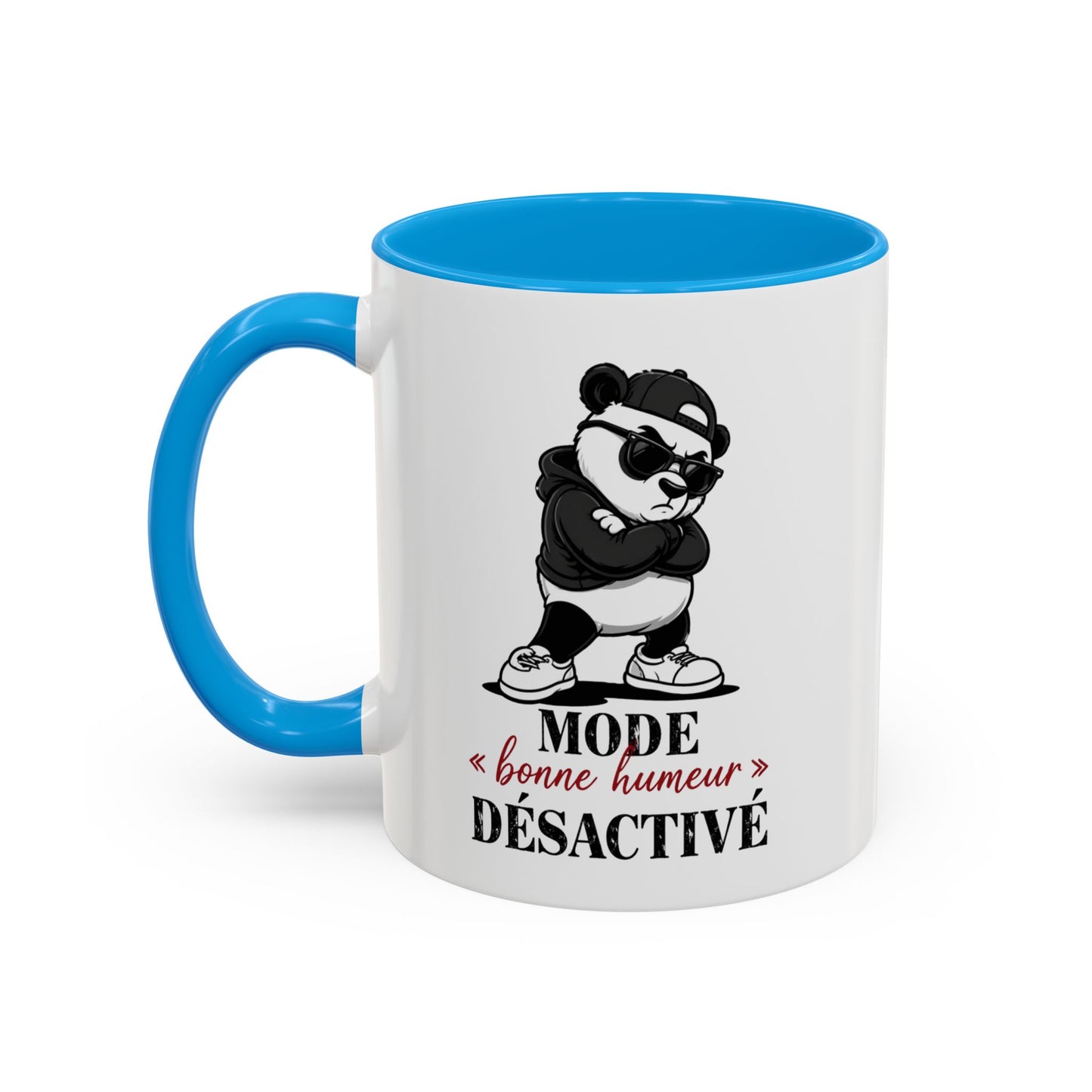 Mug Panda Humour – “Mode Bonne Humeur Désactivé” – Tasse Panda Lunettes Streetwear – Cadeau Drôle Homme Femme – Céramique 325ml Noir Bleu Rouge