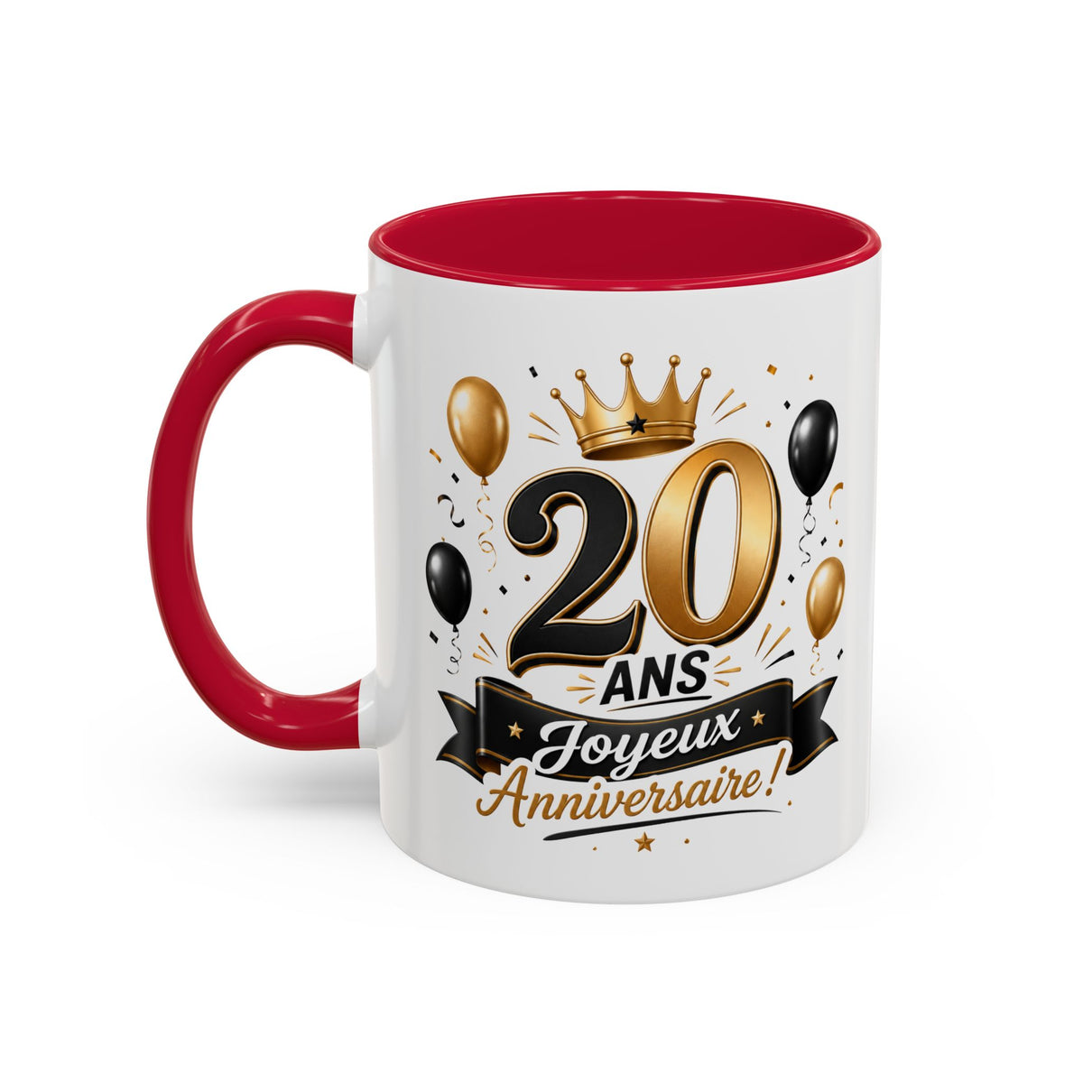 Mug Joyeux 20 Ans – Tasse Anniversaire 20 Ans – Cadeau Original pour Femme Homme – Idée Cadeau 20e Anniversaire Noir Bleu Rouge