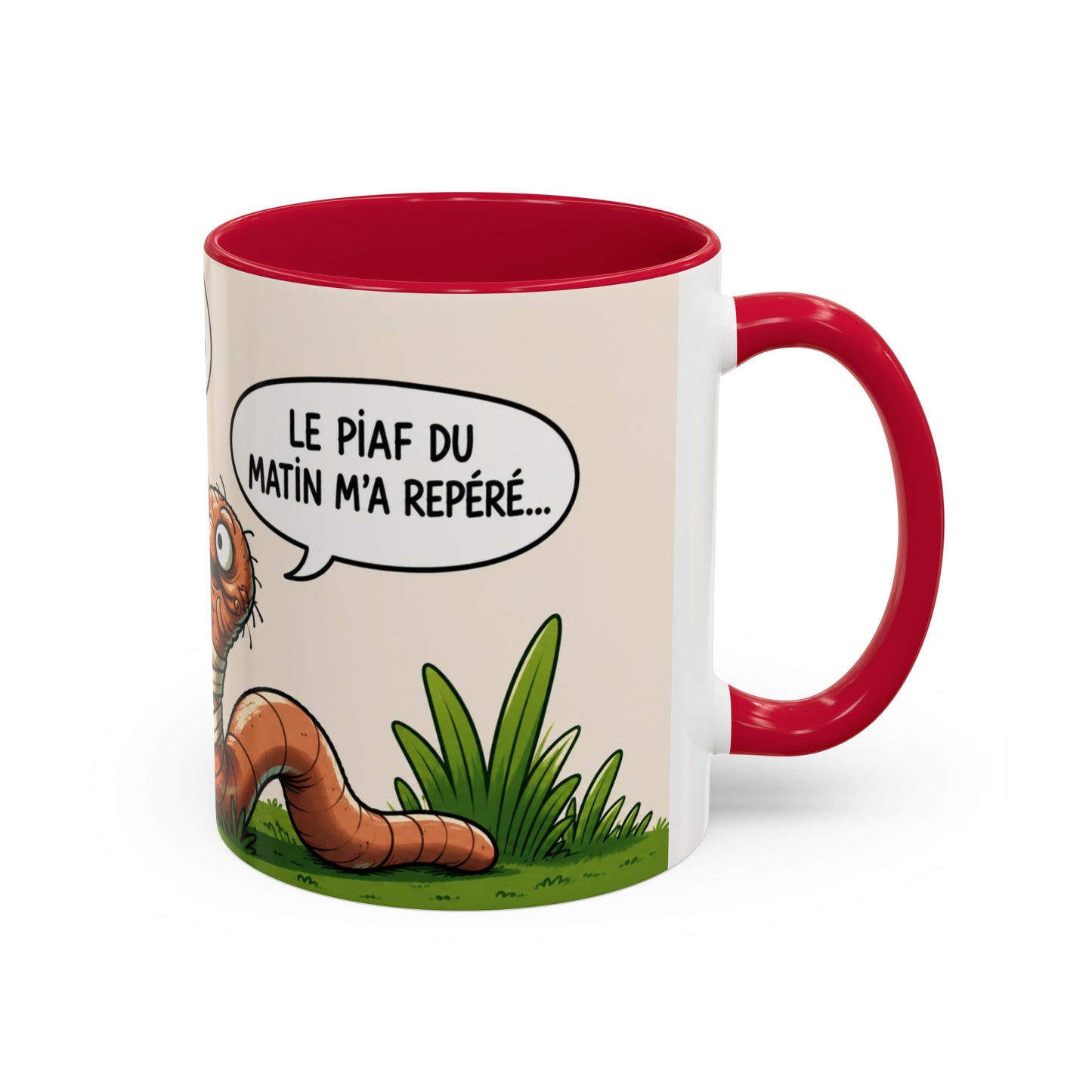 Tasse Ver de Terre Humoristique – Mug “Le Piaf Du Matin M’a Repéré” – Cadeau Drôle Homme Femme 325ml