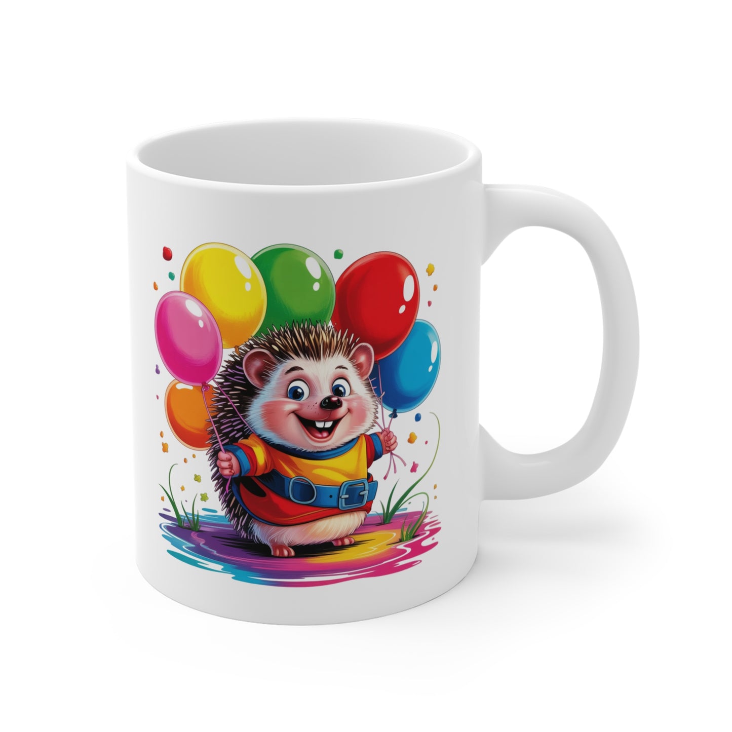 Mug Hérisson Kawaii avec Ballons Colorés – Tasse Animal Mignon Arc-en-Ciel – Design Joyeux et Fantaisie – Cadeau Original Enfant et Adulte – Céramique 325ml