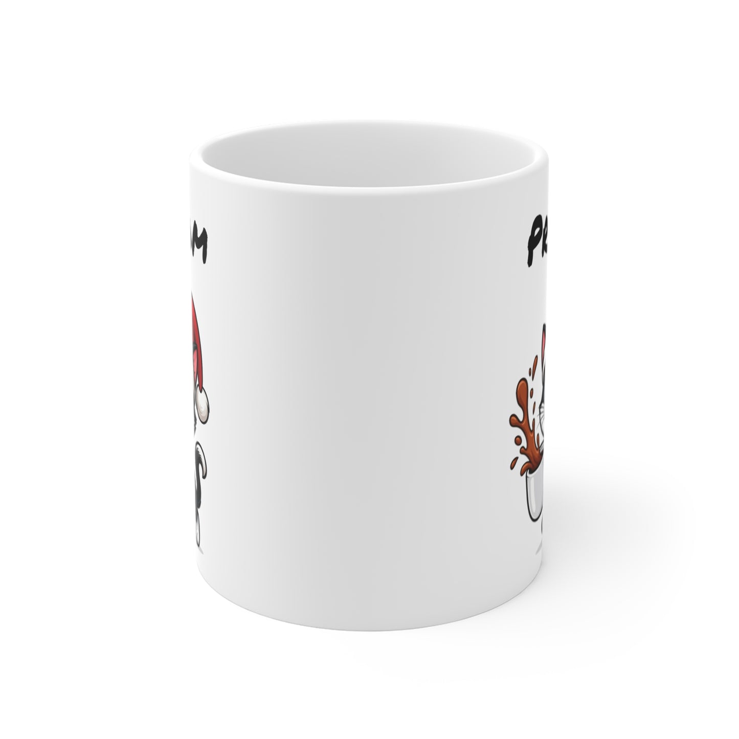 Tasse Personnalisable Chat Noël – Mug Prénom Céramique 325ml – Cadeau Fêtes Mignon Original