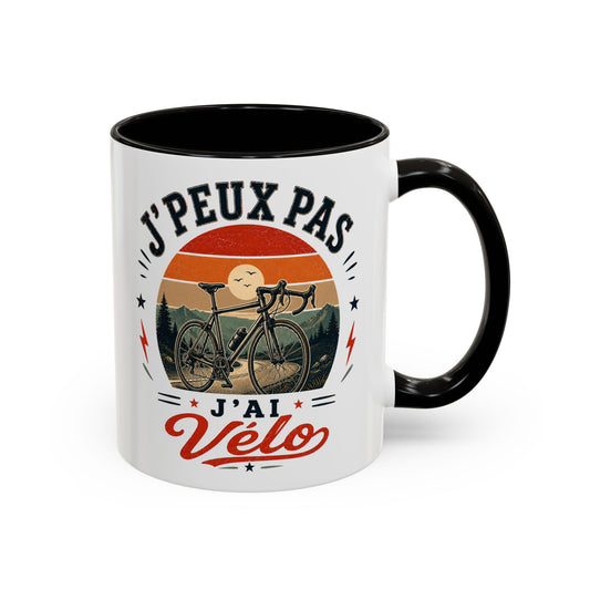 Tasse J’Peux Pas J’Ai Vélo – Mug Cycliste Vintage Humoristique – Cadeau Passion Vélo Homme Femme 325ml