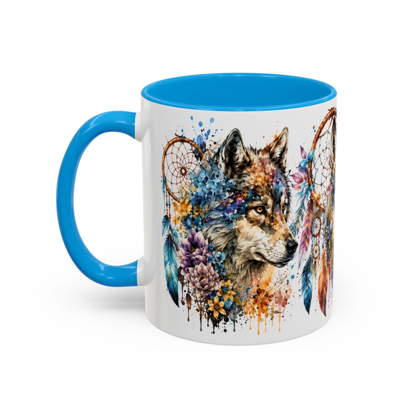 Tasse Loup Bohème – Mug Attrape-Rêves et Fleurs Colorées – Cadeau Animal Spirituel Homme Femme 325ml