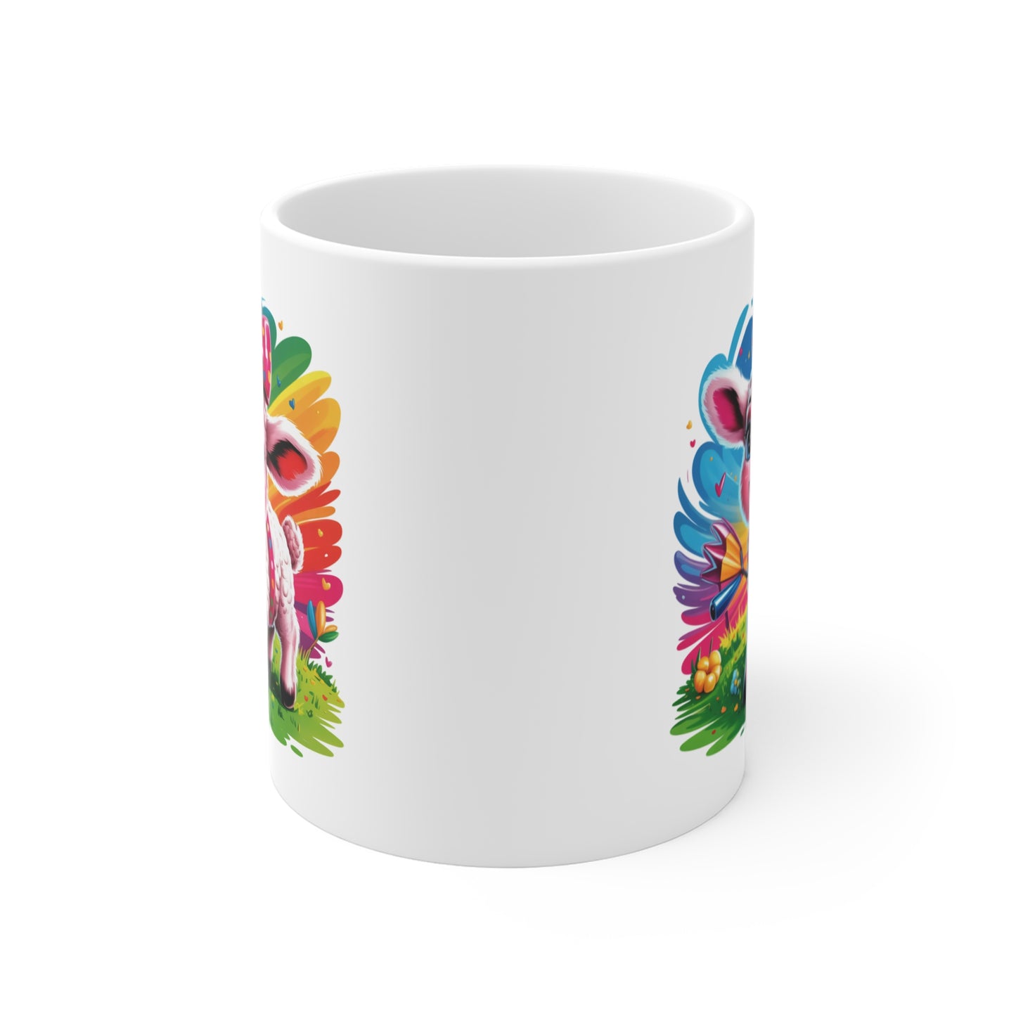 Mug Agneau Kawaii avec Nœud Rose – Tasse Mouton Cute Arc-en-Ciel – Design Animal Mignon et Féérique – Cadeau Original pour Enfants et Amoureux des Animaux Kawaii – Céramique 325ml