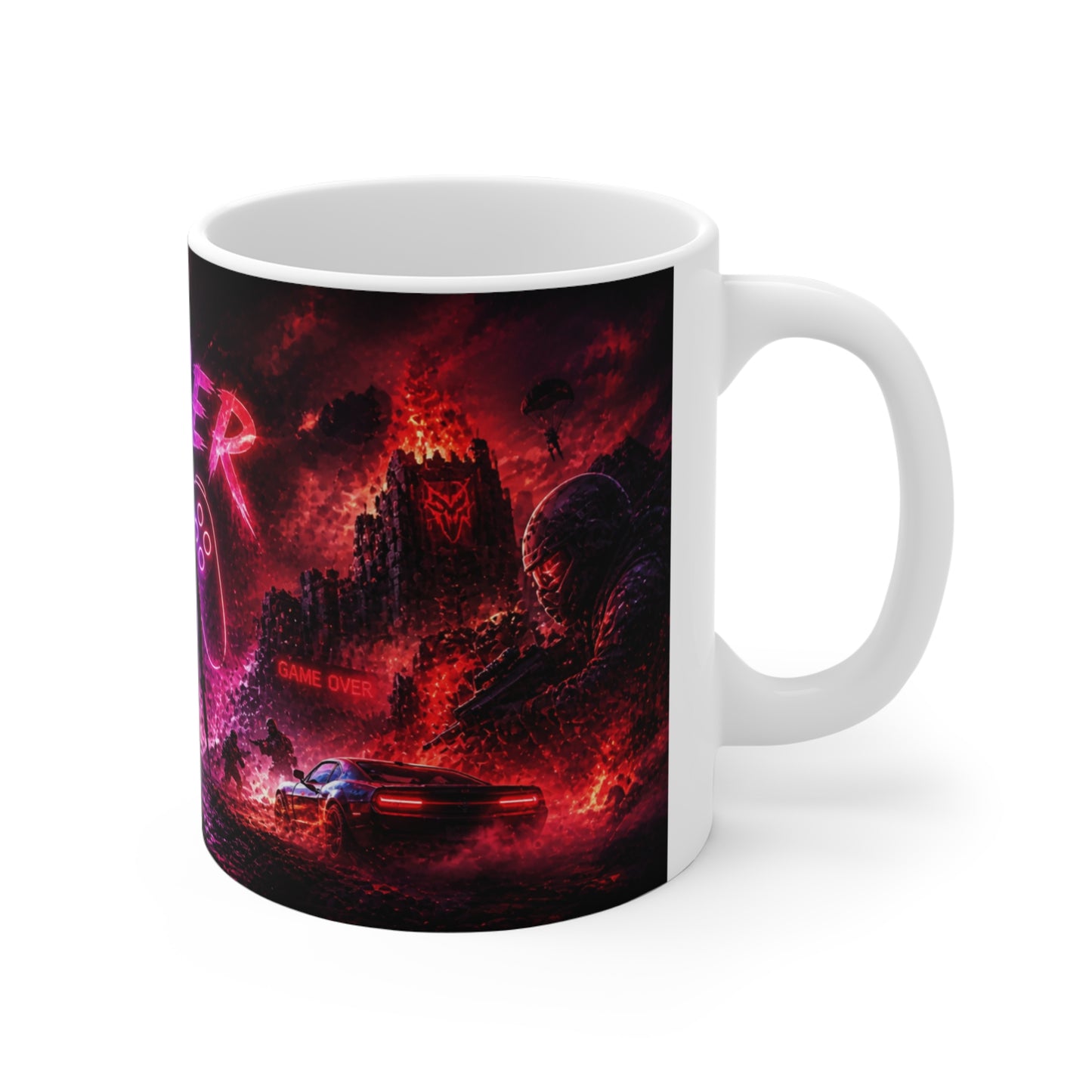 Tasse Gamer Néon – Mug Gaming Futuriste – Cadeau Jeux Vidéo Homme Femme Enfant 325ml