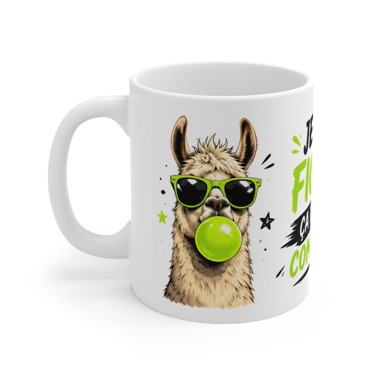 Tasse Humour Je M’en Fiche Ça Restera Comme Ça – Mug Lama Rigolo Lunettes Fluo – Cadeau Homme Femme 325ml
