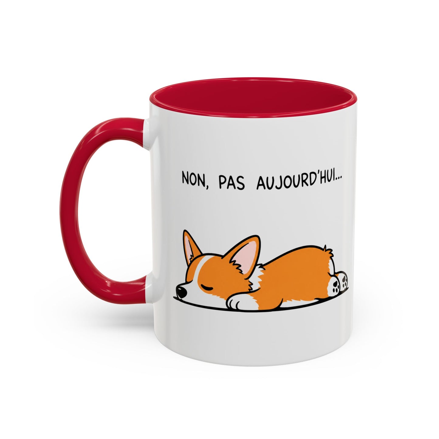 Tasse Non Pas Aujourd’hui – Mug Humour Corgi Endormi – Cadeau Chien Homme Femme 325ml
