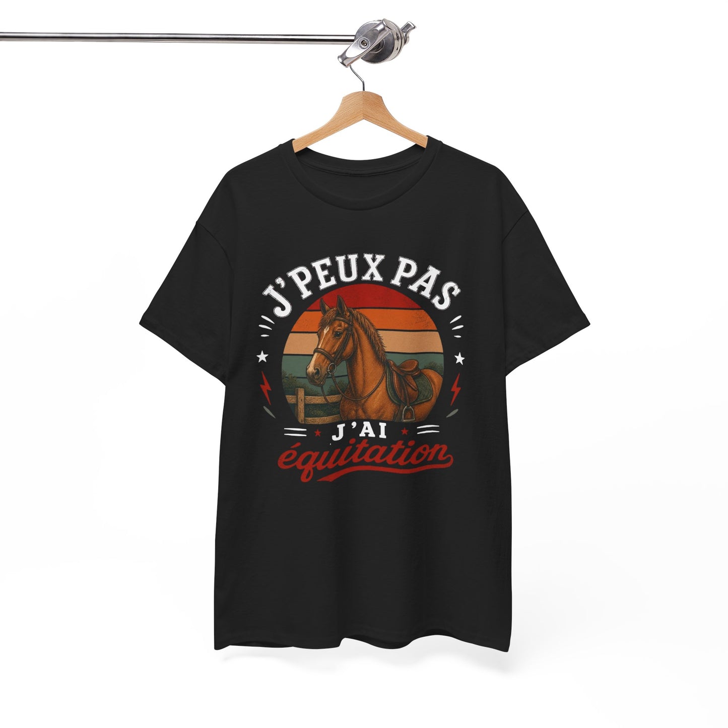 T-Shirt J’Peux Pas J’Ai Équitation – Tee Shirt Cavalier Cheval Vintage – Cadeau Passion Équestre Centre Équestre Homme Femme