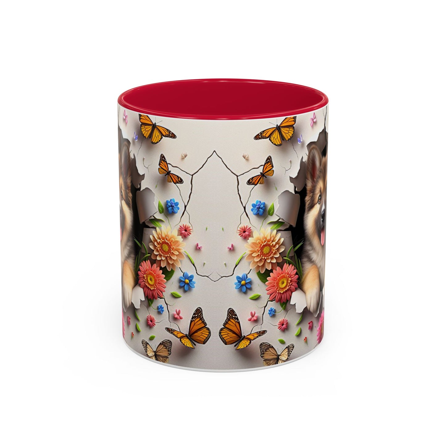 Mug Spitz Kawaii – Tasse Chiot Spitz Allemand avec Fleurs et Papillons – Cadeau Amoureux des Chiens 325ml