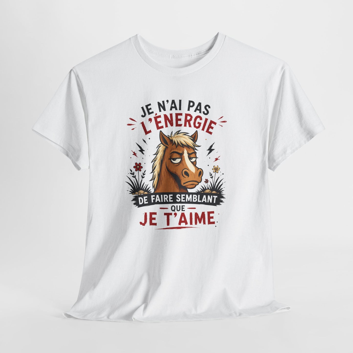 Tee-Shirt Homme et Femme Humour – Cheval Drôle Fatigué Blasé – Cadeau Original Amusant pour Amoureux des Chevaux et Équitation